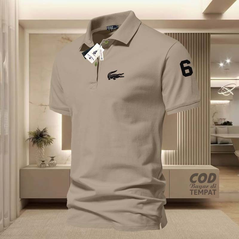 เสื้อยืดคอปกมีโลโก้ LC-03 สไตล์เสื้อโปโล แขนเสื้อดำแบบเดนิม เหมาะสำหรับทั้งชายและหญิง