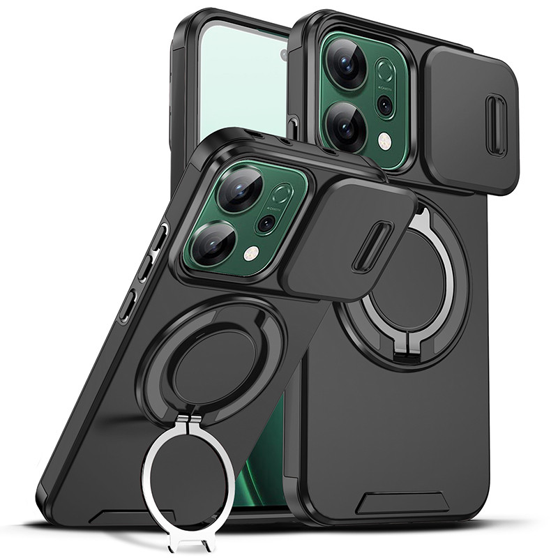 สําหรับ OPPO Reno 14F 13F Reno 14 13 Pro 5G สไลด์กล้องเลนส์ป้องกันแหวนขาตั้งเคสโทรศัพท์แม่เหล็กขาตั้งเกราะกันกระแทกปกแข็งซิลิโคน