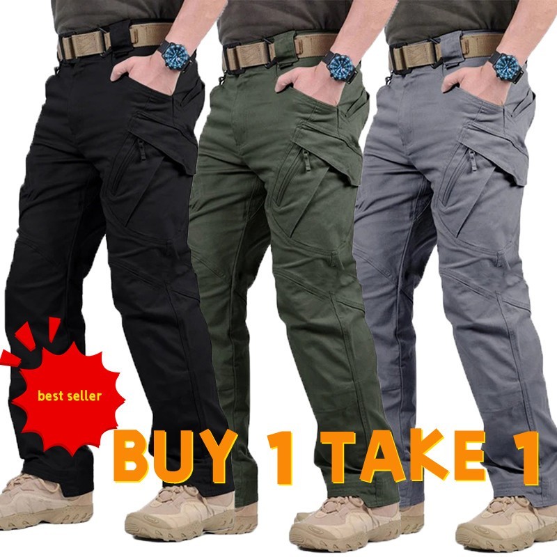 2PCS BUY 1 GET 2 IX9 กางเกงคาร์โก้ ผ้ายืด งานป้าย มีกระเป๋าหลายช่อง S-5XL เสื้อผ้า กีฬา ออกกำลังกาย Men's Pants