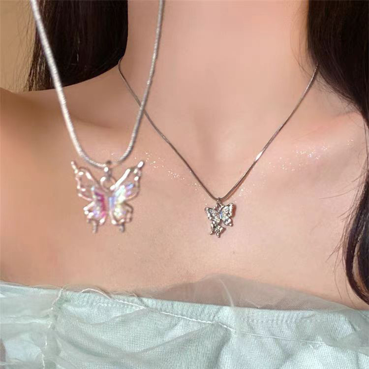 เกาหลี illusion zironia สร้อยคอผีเสื้อผู้หญิงสีเงิน ins ของขวัญวันเกิดนักเรียน