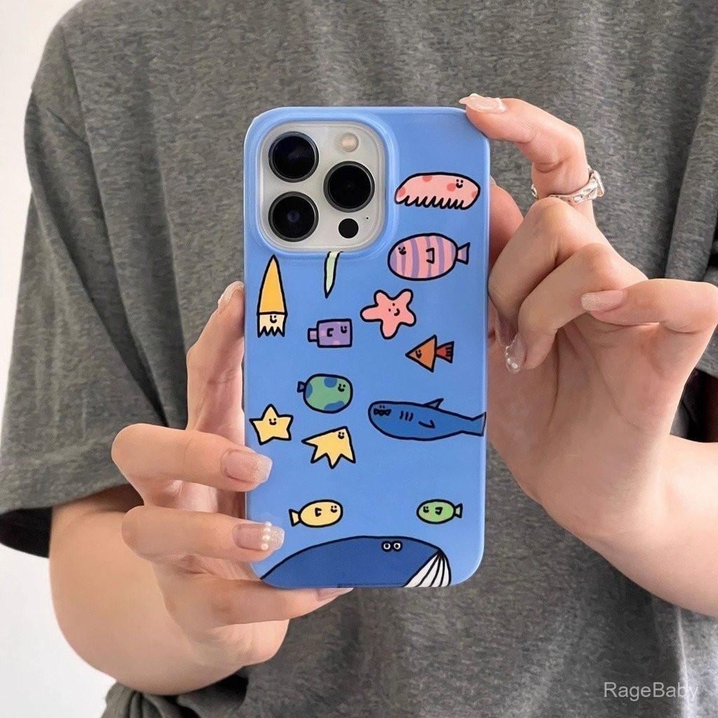 น่ารักสนุก Graffiti การ์ตูนโลกใต้น้ํา iPhone เคสโทรศัพท์ใช้งานร่วมกับ iPhone 14 Pro Max 15 Plus 13 11 Pro Max 7 Plus XS Max 8 Plus XR 12 Pro 14 Plus เคสซิลิโคนกันกระแทก