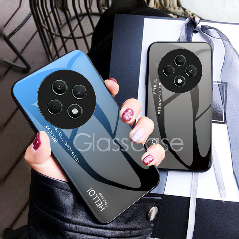 Oppo Reno 12FปลอกสําหรับOppo Reno 12 F pro 12pro 12F Reno12 Reno12pro Reno12F 5G 2024 Gradientกระจกนิรภัยเคสโทรศัพท์Soft TPU Edgeป้องกันกันกระแทกปกหลัง