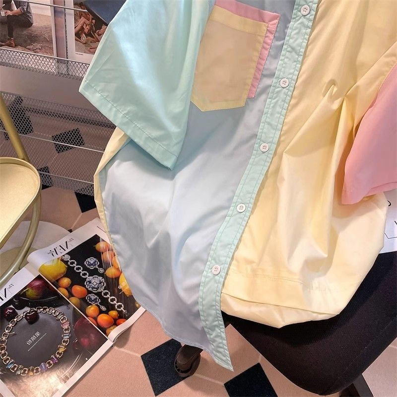 ฮั่นลู่ เสื้อเชิ้ตแขนสั้นผู้ชายสีจับคู่ฤดูร้อนริมทะเลวันหยุดสบายๆแฟนสไตล์ด้านบน