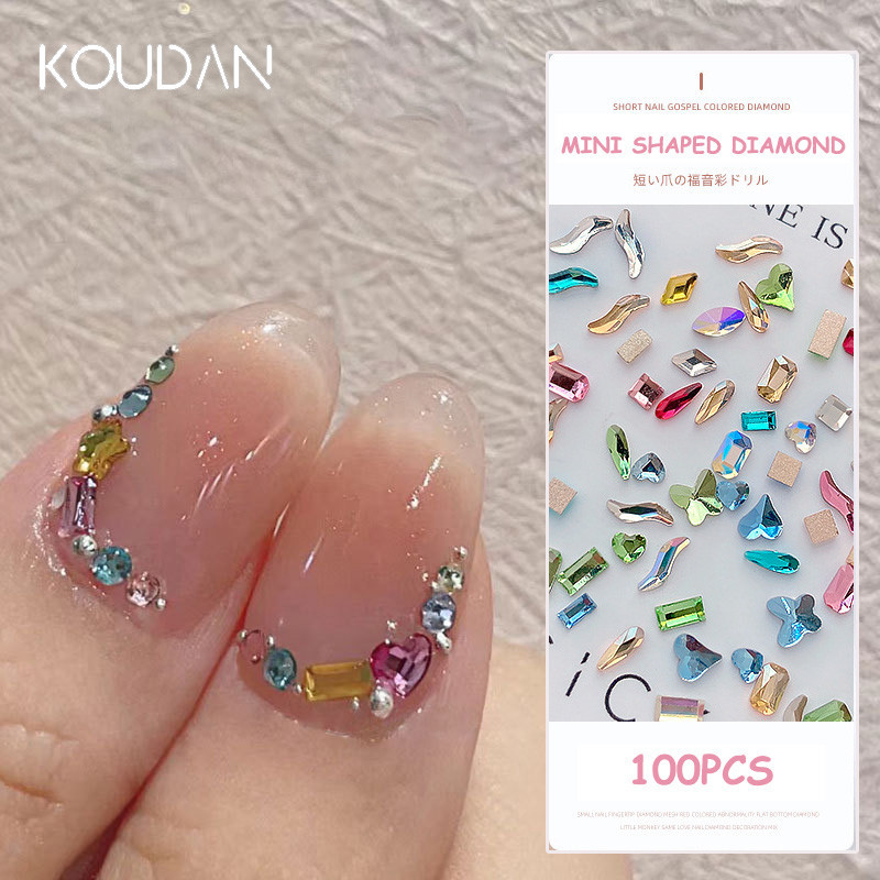 เล็บตกแต่งเล็บเพชร DIY สติ๊กเกอร์ติดเล็บ Rhinestone คริสตัล Mini ขนาดด้านล่างแบน 100 ชิ้น KOUDAN