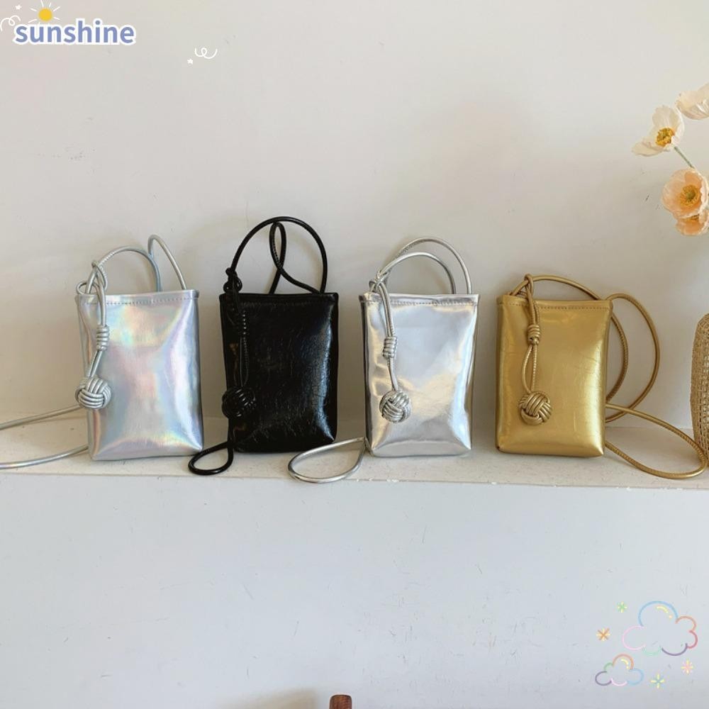 Ssunshine กระเป๋าสะพายไหล่,กระเป๋าถือสีเงินสีทองหนัง Pu เกาหลี,กระเป๋าใบเล็กขนาดเล็กสําหรับผู้หญิง