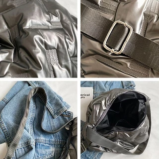 GRANDZY กระเป๋าสะพายข้าง, Quilted Large Capacity Messenger Bag,อเนกประสงค์สีทึบลงผ้าฝ้ายเบาะกระเป๋าถือสําหรับผู้หญิงผู้ชาย