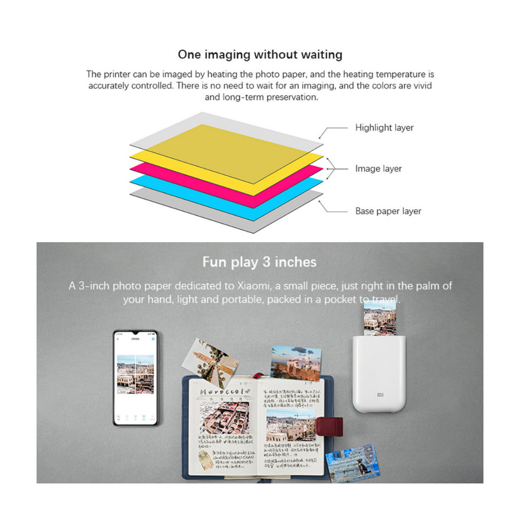 Xiaomi กระดาษปริ้น  Photo Printer Paper 3x2" 20pcs กระดาษภาพถ่าย Zink ชนิดมีกาวในตัว (XMI-TEJ4019GL)