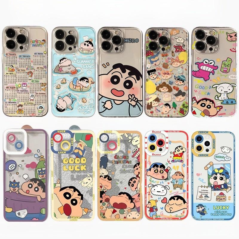 อะนิเมะดินสอสี Shin-chans ตลกเคสโทรศัพท์สําหรับ Samsung Galaxy S24 S23 S22 S21 Plus Ultra S23FE ปลอกการ์ตูนน่ารัก Soft Clear ญี่ปุ่น TPU
