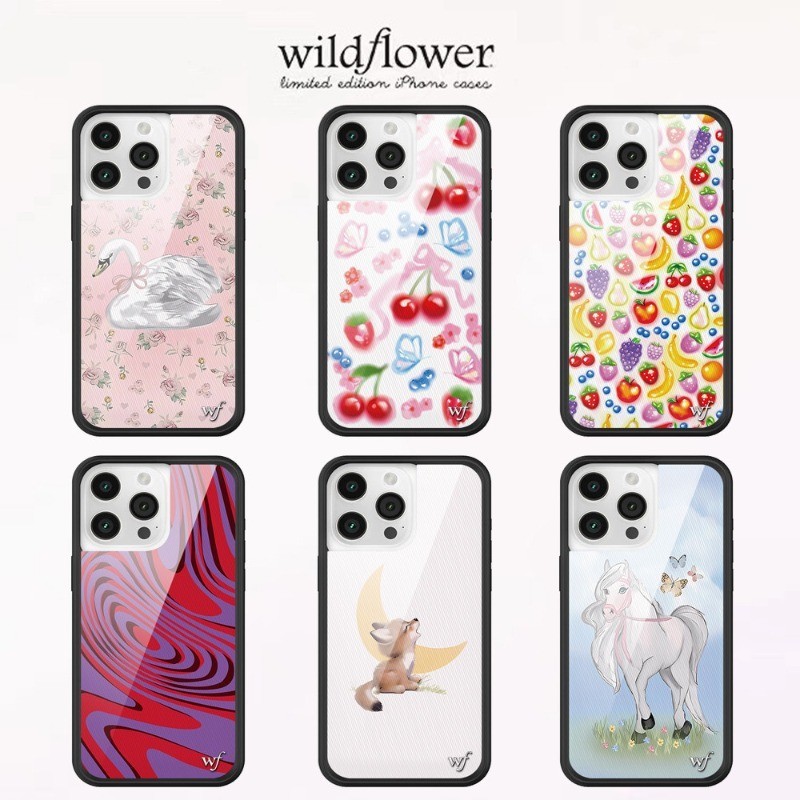 คุณภาพสูงดอกไม้ป่าหวานเชอร์รี่หงส์utti Fruity Pony Fox เคสโทรศัพท์สําหรับ IPhone 12 13 14 15 16Pro Max 14 15 Plus Hard WF ปลอกซิลิโคนอ่อนนุ่มกันกระแทกฝาหลัง