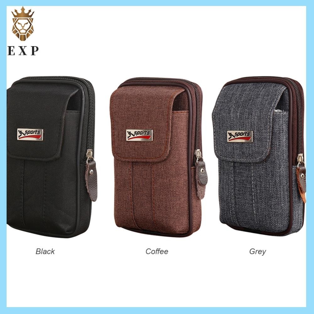 [explosion1.th] กระเป๋าโทรศัพท์มือถือผ้าใบผู้ชายกระเป๋าคาดเอวสองชั้นซิป Fanny Pack