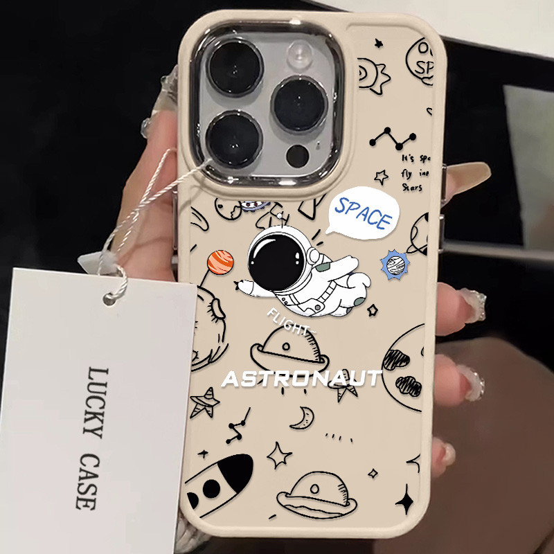 การ์ตูนสนุกบินนักบินอวกาศเคสโทรศัพท์เข้ากันได้สําหรับ IPhone 15 14 13 12 11 Pro X XR XS MAX 7/8 Plus Se2020 ซิลิโคนอ่อนนุ่มกันกระแทกขั้นสูงกรณีทน