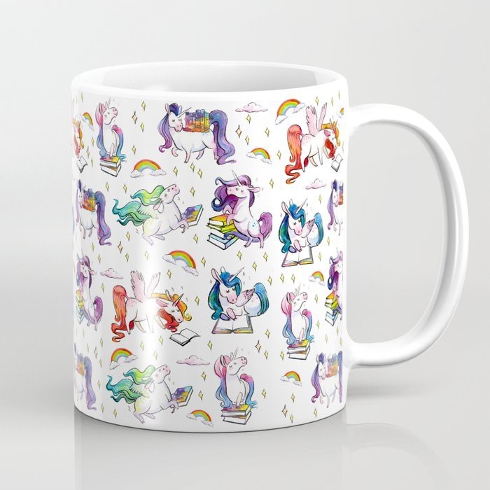 Cute Unicorn Cup Motif Mug Reading Book Pattern Keko