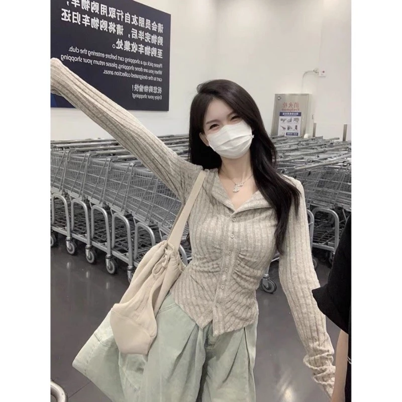 เสื้อคาร์ดิแกนแขนยาว คอปก ติดกระดุม สีพื้น thumbnail 5