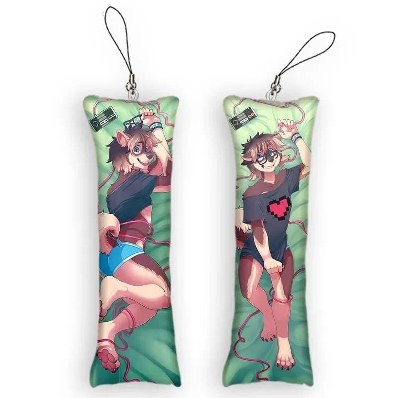 4x12cmterry Dakimakura Mini จี้อะนิเมะ Furry หมอนเบาะพิมพ์สองด้านกระเป๋าเครื่องประดับ Furry หมอนขนาด