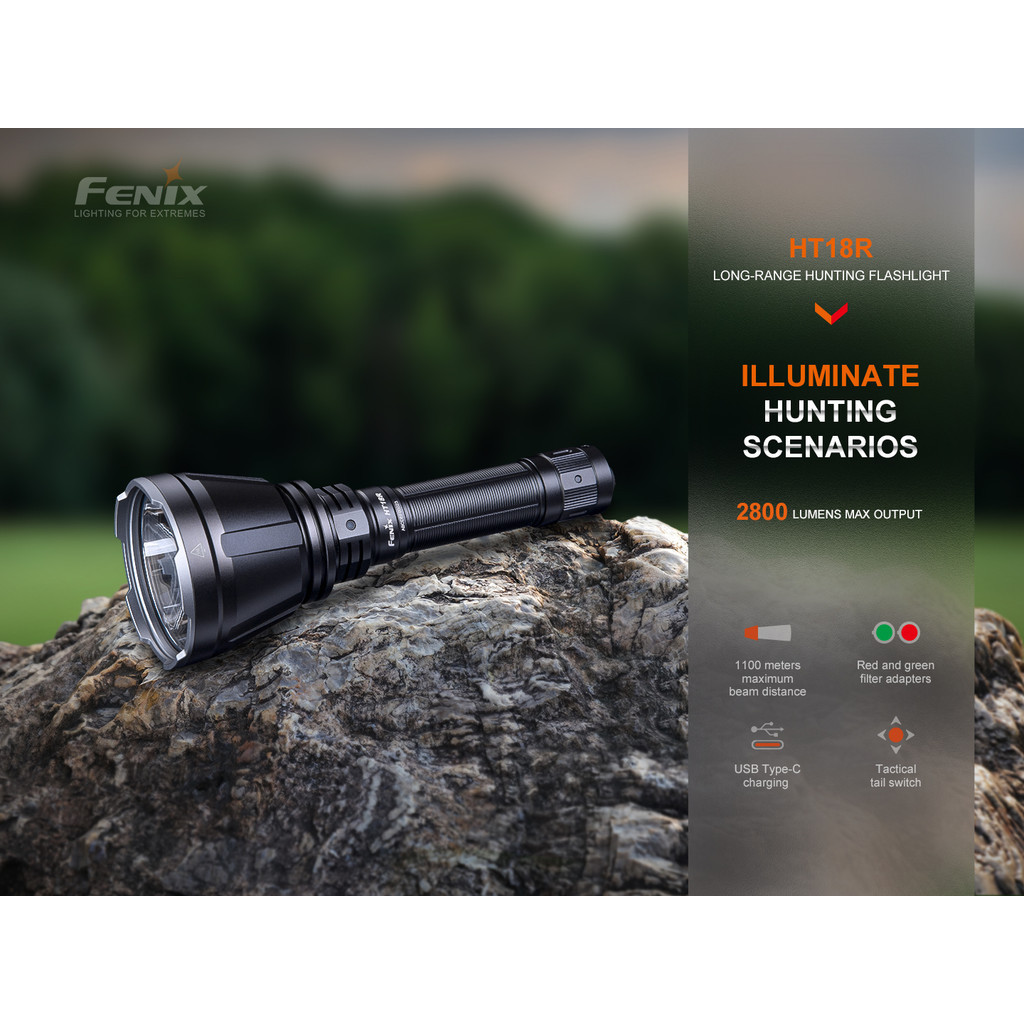 Fenix HT18R 2800Lumens long-distance beam 1100meters ไฟฉายแบบชาร์จไฟได้พร้อม 21700 5000mAH แบตเตอรี่