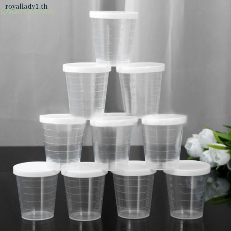 [ในสต็อก] 10 ชิ้น 100 มล. ถ้วยตวงยาพร้อมฝาปิดสีขาวภาชนะใส