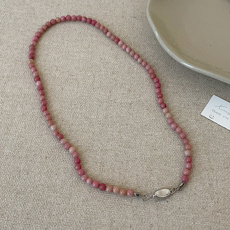 หินธรรมชาติสีชมพูลูกปัดสร้อยคอยาวหญิงแฟชั่นที่สง่างาม - รูปที่ 3