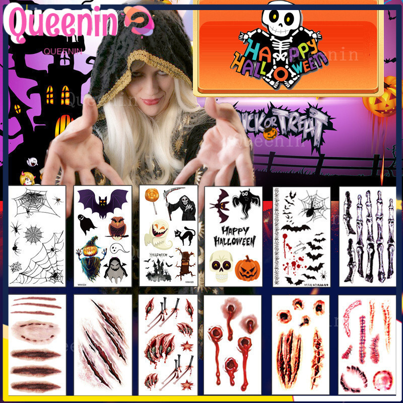 ฮาโลวีน Bloody Wound สติ๊กเกอร์รอยสัก DIY จําลองชั่วคราวสติกเกอร์ที่สมจริง Terror Wound ตลก Tattoo เ