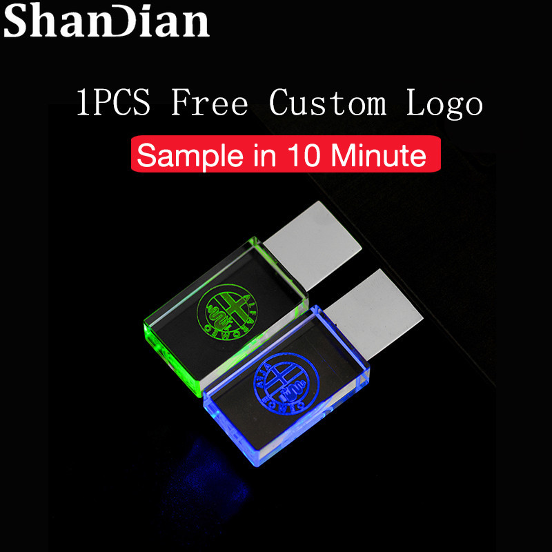 Shandian 1PCS ฟรีโลโก้ที่กําหนดเอง USB แฟลชไดรฟ์ 128GB ไดรฟ์ปากกาคริสตัล 64GB 3D เลเซอร์แกะสลัก Thumb Drive 32GB แฟลชไดรฟ์ไม้ 16GB สวย USB Stick 8GB LED Pendrive 4GB