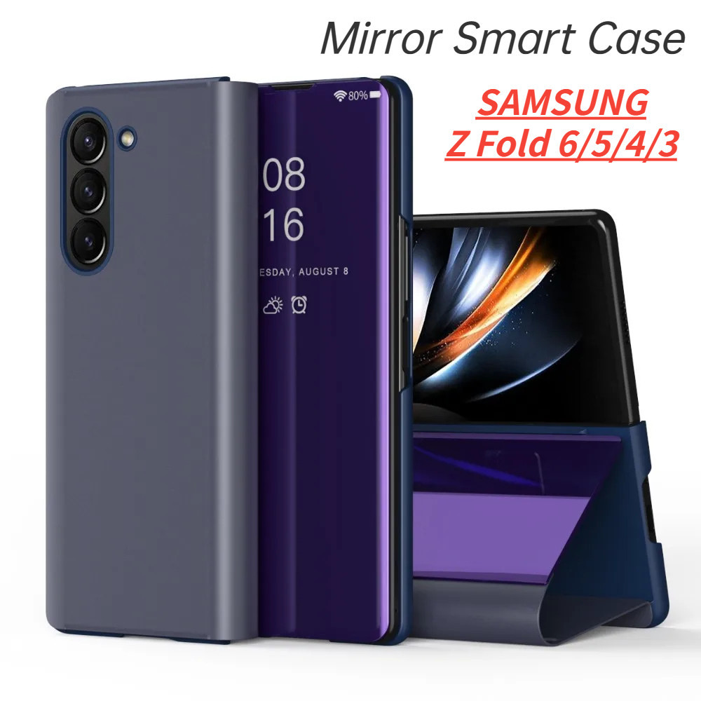 พื้นผิวกระจกสําหรับ Samsung Galaxy Z พับ 6 5 4 3 5G 2024 เคสโทรศัพท์สมาร์ท Auto Sleep Stand สําหรับ ZFold6 ZFold5 Fold6 Fold5 ZFold Fold4 Fold3 หนัง Hard Flip Cover