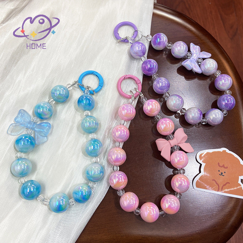 [mayhome] ห่วงโซ่โทรศัพท์ Bowknot หวาน Bicolor ลูกปัดหูฟังจี้กุญแจรถแหวนกระเป๋าตกแต่ง {TH}