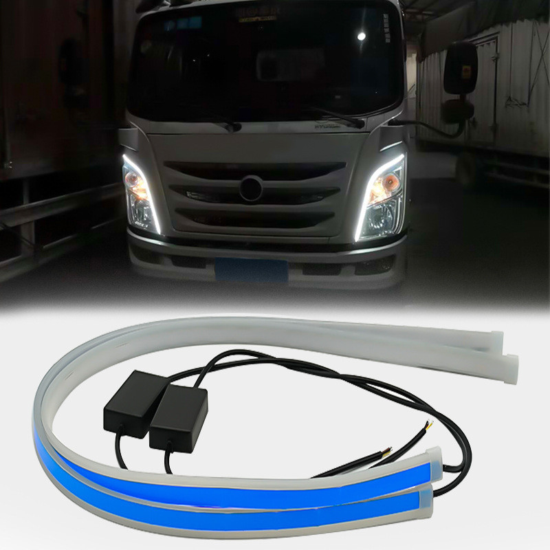 รถบรรทุก 24v LED ไฟวิ่งกลางวันสัญญาณไฟเลี้ยวนําทางบางเฉียบสองสี