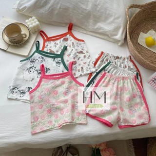 ชุดเซทสายเดี่ยวเด็กผู้หญิง เสื้อผ้าเด็ก ชุดเซทน่าร้อน พิมพ์ล…