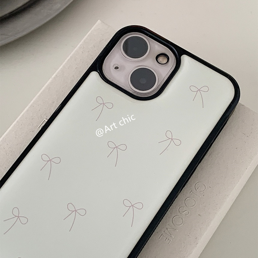 เกาหลี ins niche ฤดูใบไม้ผลิรักโบว์เคสโทรศัพท์สีดําสดใส 15 promax/1314pro/ 11/13Promax สาวหัวใจ 15plus ชุดพรีเมี่ยม NFRM