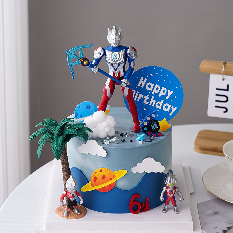 ตกแต่งเค้ก Ultraman Handheld Weapon Boy Birthday Party Supplies Coconut Tree Plugin Decorative