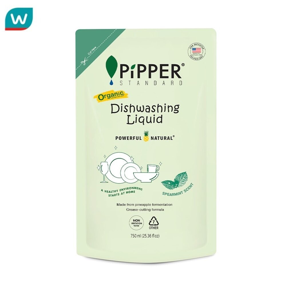 Pipper พิพเพอร์ สแตนดาร์ด ผลิตภัณฑ์ล้างจาน กลิ่นสเปียร์มินต์ ถุงเติม 750 มล.