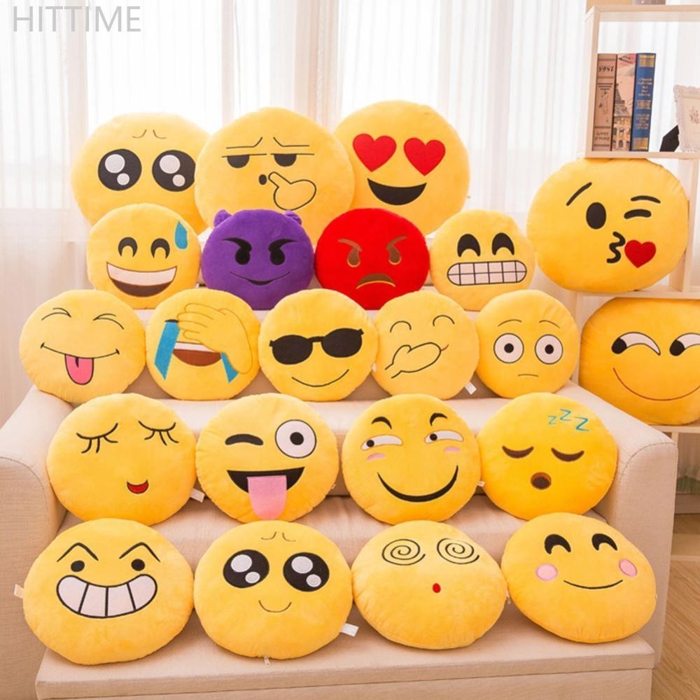 Hittime 15 ซม.อิโมจินุ่มสีเหลืองรอบเบาะอีโมติคอนยัดไส้ของเล่นตุ๊กตายิ้มหมอน N7W3