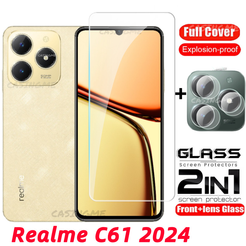 Realme C61 2024 ฟิล์ม 2 in 1 ป้องกันหน้าจอกระจกนิรภัยสําหรับ Realmi C61 4G C63 Realme C61 RealmeC61 