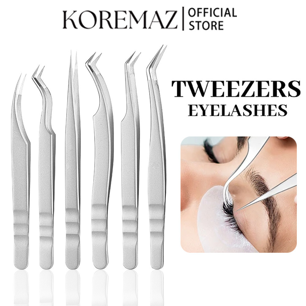 KOREMAZ แหนบสเตนเลส สีเงิน สําหรับต่อขนตา แต่งหน้า แหนบแม่นยํา ปรับระดับเสียง