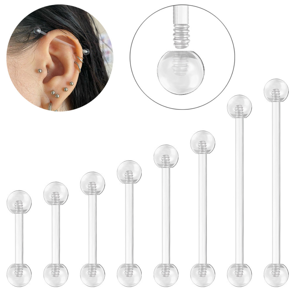 1 Pc อะคริลิคหู 14G ต่างหูใสกระดูกอ่อนสตั๊ดต่างหู Helix หูเจาะอุตสาหกรรม Barbell เจาะ