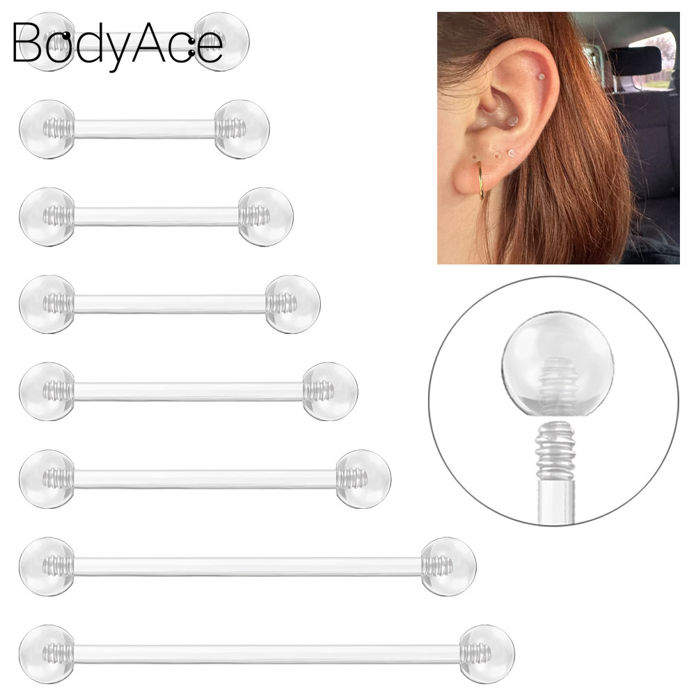 Bodyace 1 Pc 14G Ear Stud อะคริลิคหูเจาะโปร่งใสต่างหูสตั๊ด Snug ต่างหูอุตสาหกรรมเจาะ