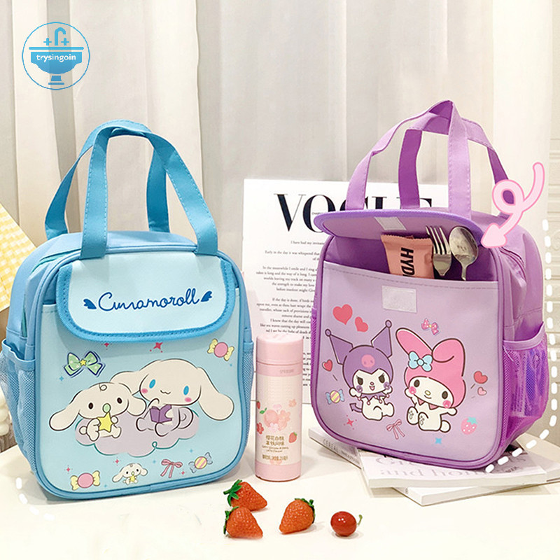 [trysingoin] 1 ชิ้นน่ารัก Sanrio Insulated แฟชั่นถุงอาหารกลางวัน - นํากลับมาใช้ใหม่, พับได้, ปิดซิป, วัสดุ PU, Unlined TH