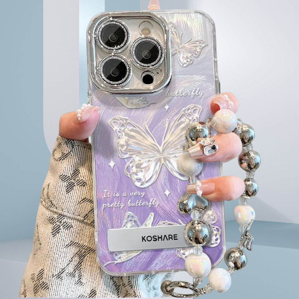 Glitter ผีเสื้อที่มองไม่เห็นสําหรับ infinix Smart 8 Pro X6525 Tecno Spark GO 2024 BG6 Spark 20 20C Hot 40i POP 8 Camlet Feather เส้นด้ายเคสโทรศัพท์พร้อมสร้อยข้อมือปกหลัง