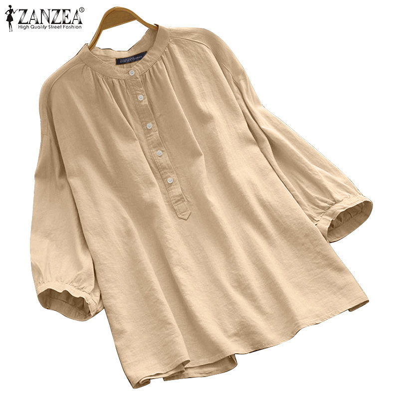 ZANZEA ใส่ ซานเซีย ผู้หญิงสบายๆหลวมแข็ง3/4ปุ่มแขนเสื้อทุกวัน