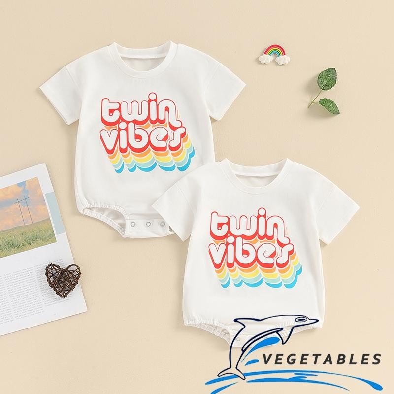 Zhy-twin Baby Summer Romper พิมพ์ตัวอักษรแขนสั้นทารกแรกเกิด Jumpsuit สําหรับเด็กวัยหัดเดินเด็กผู้หญิงเสื้อผ้าน่ารัก