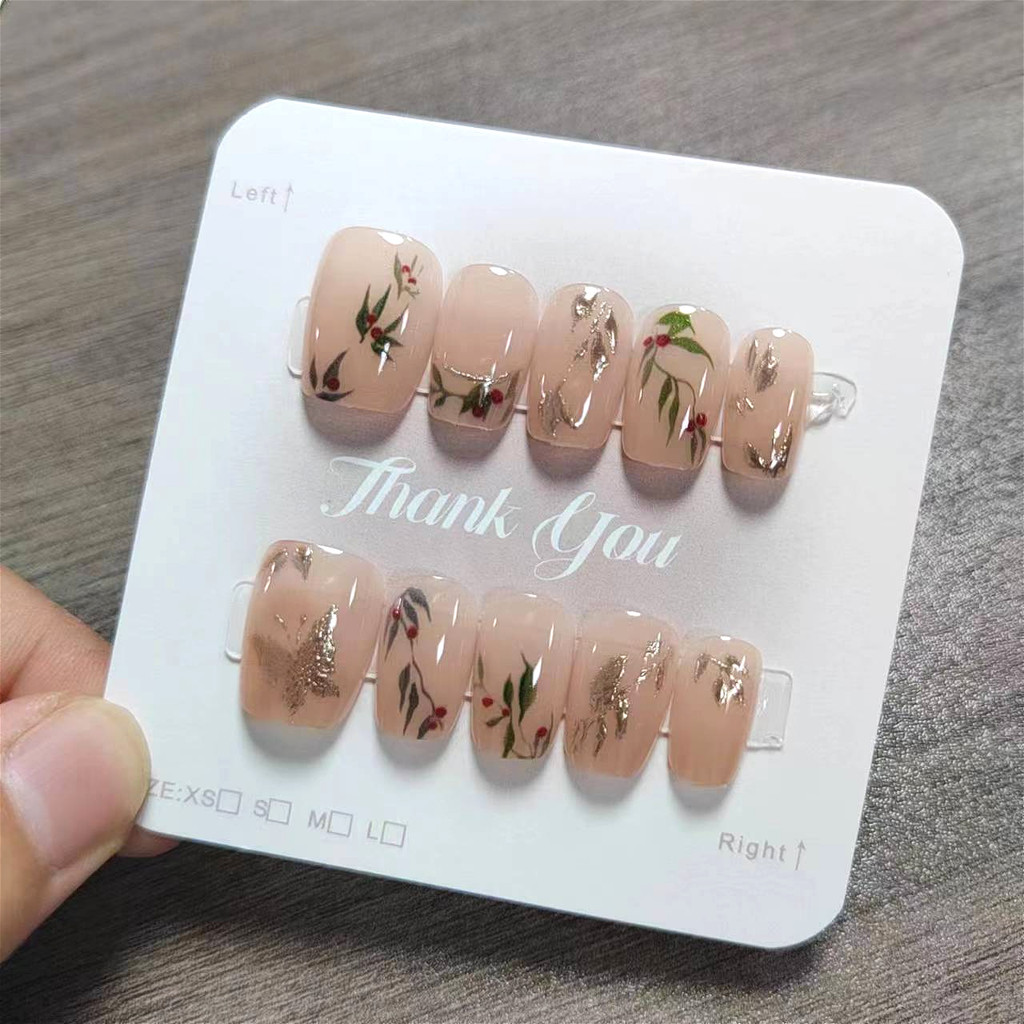 10pcs Cat Eye Handmade กดบนเล็บเล็บปลอมพร้อมสติกเกอร์กาว M027