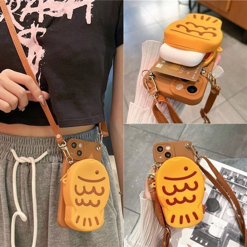 Iphone15promax iPhone14/XR/XS เคสโทรศัพท์ 13 Soft Case 12 ใหม่ 11 Anti Drop 7/8 Plus Niche สามารถเลื่อนแนวทแยง, Sea Bream Burning กระเป๋าใส่เหรียญ