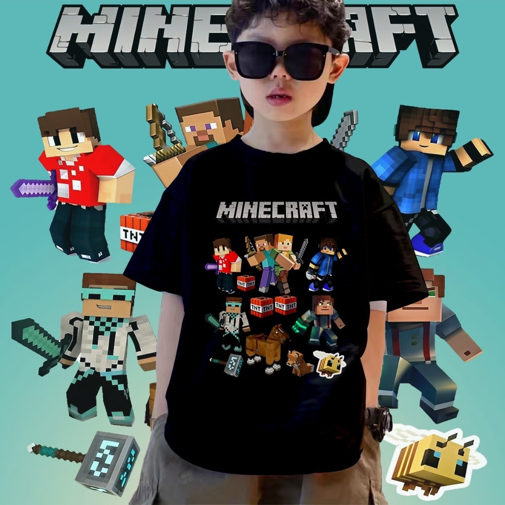 2024 เสื้อเด็ก Minecraft Jj & Mikey Maizen เสื้อเกมส์ สำหรับเด็กและผู้ใหญ่ สี ผ้าใส่สบาย 100-150CM
