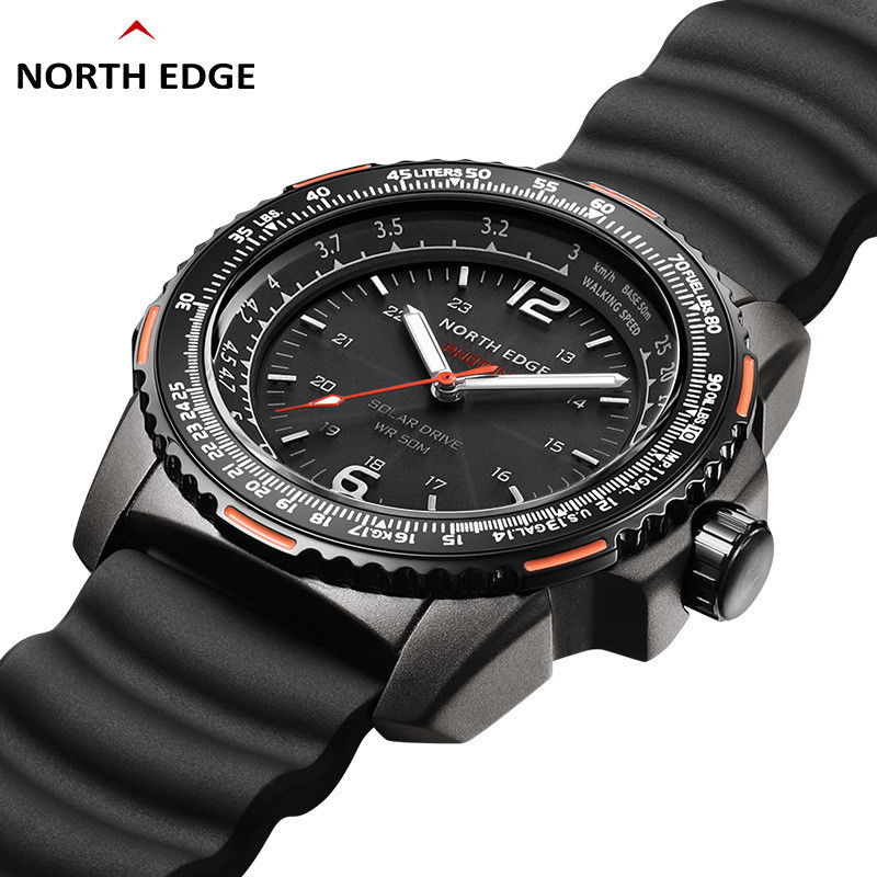 North EDGE PHOTON กีฬากลางแจ้งนาฬิกาชาร์จพลังงานแสงอาทิตย์ 50 เมตรนาฬิกานักบินกันน้ํา