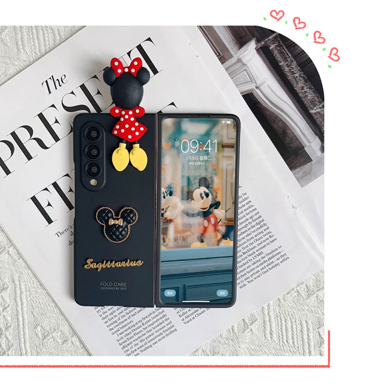 แฟชั่นเกาหลีสุดน่ารัก 3D การ์ตูน Mickey Minnie สีดํา Matte Skin Case สําหรับ Samsung Galaxy Z พับ 7 6 5 4 3 2 5G - รูปที่ 7