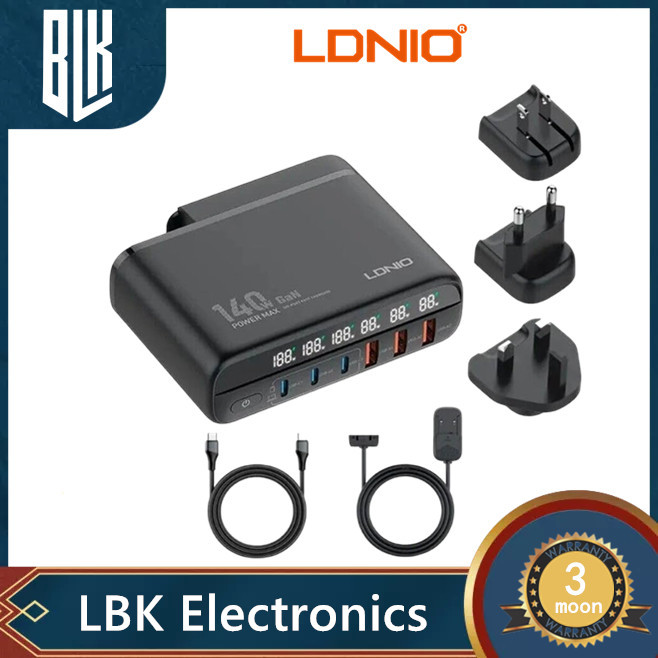 LDNIO A6140C Super fast charging อุปกรณ์ขยายหัวชาร์จ USB-A*3 , USB-C*3 สวิตซ์เปิด-ปิด จอLED รองรับกา