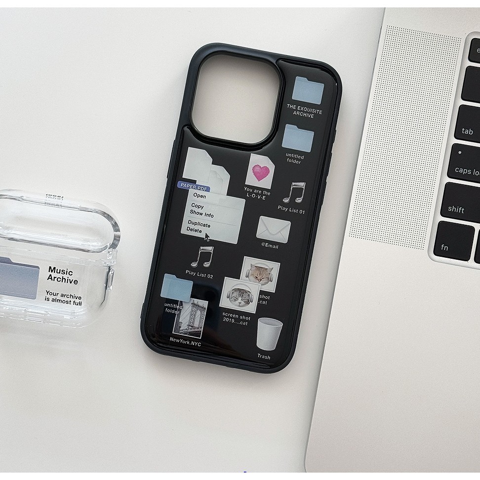 เกาหลี Niche ins Creative น่ารักเดสก์ท็อปโฟลเดอร์ Cat Black Edge รวมทุกอย่างกรณีเหมาะสําหรับ 16/15pro/14promax/13/12/11 เคสโทรศัพท์ป้องกันกรณี