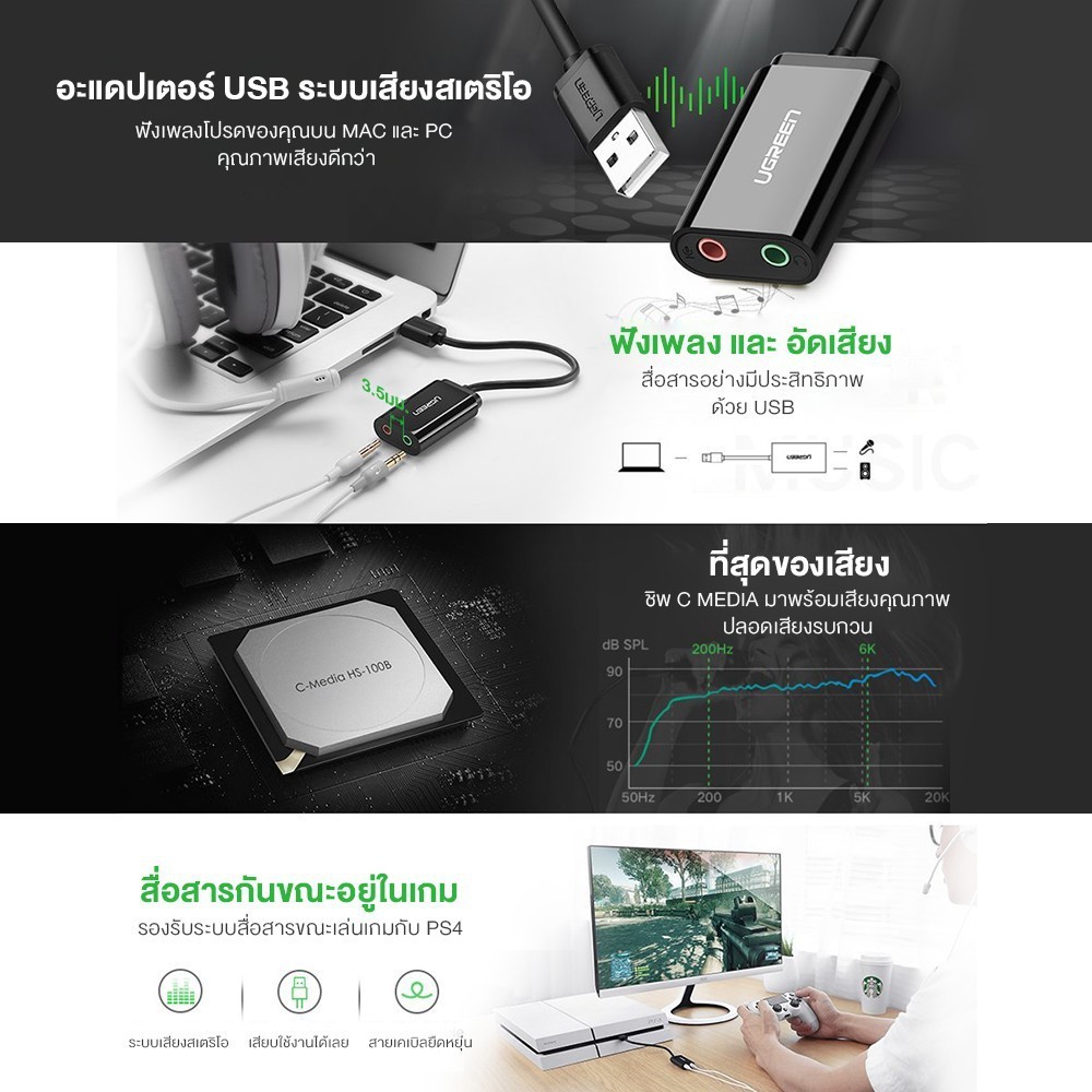 UGREEN รุ่น 30724 การ์ดเสียง Sound Card AUX 3.5mm แปลงสัญญาณเสียงและไมโครโฟน - รูปที่ 4