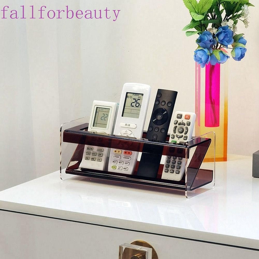 Fallforbeauty กล่องเก็บโทรศัพท์มือถือ, กล่องเก็บรีโมทคอนโทรลสีดําเรียบง่าย, อะคริลิคสร้างสรรค์ความจุขนาดใหญ่ Sundries Organizer Desktop