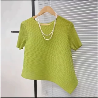 จีบ มิยาเกะ ออกแบบจีบด้านบนเสื้อกั๊ก สายรัด ผู้หญิงฤดูร้อนผิดปกติ ซอก หลวม ผอมลง ดูเสื้อยืดเก๋ด้านบน อิน ผู้หญิงเสื้อผ้