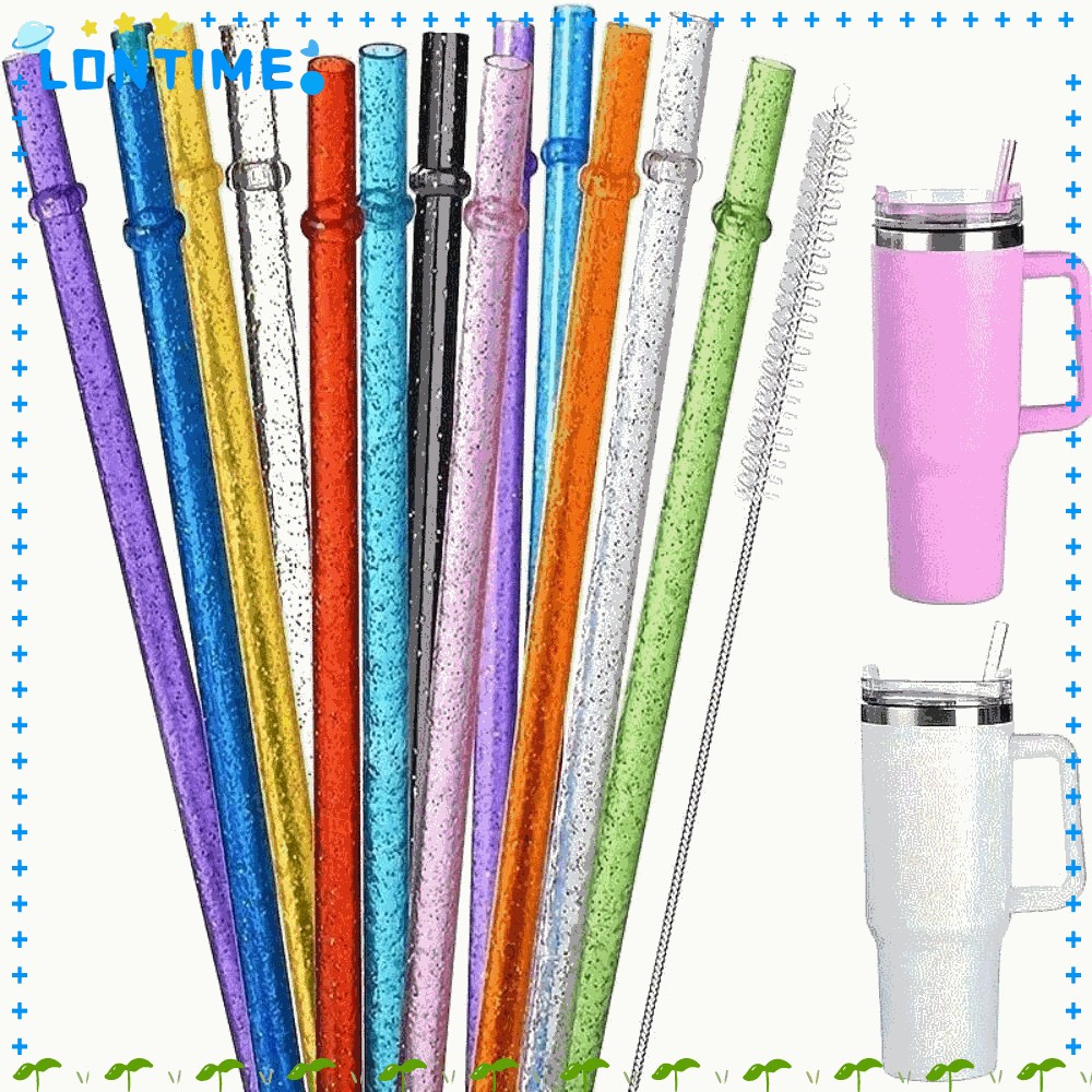 Lontime 1PC ผงทองหลอดพลาสติก,Reusable ถ้วยอุปกรณ์เสริม Glitter Straw, แบบพกพาพร้อมแปรงทําความสะอาดรถ Travel ถ้วยฟางนมชากาแฟฟางสําหรับ 40oz/30oz/20oz